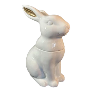 Modern White Rabbit With Gold Ears Cookie Jar