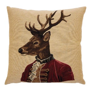 Ronald Reindeer Tapestry Cushion With Feather Filler - 46x46cm (18"x18") For Sale
