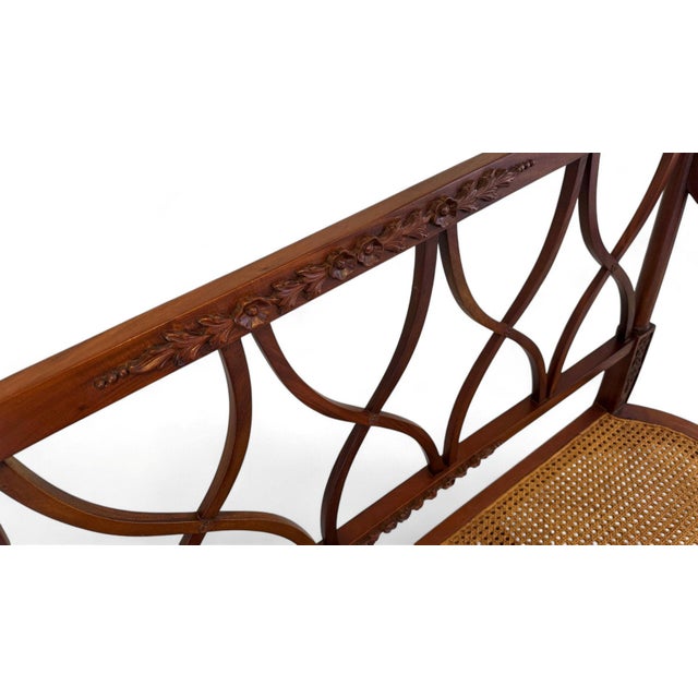 Vintage Regency Carved Wood & Cane Seat Bench For Sale - Image 9 of 12