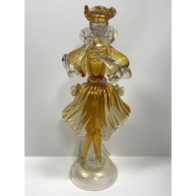Very attractive golden Gentleman as a period figurine. Vintage Venetian Murano Glass. 12" tall.