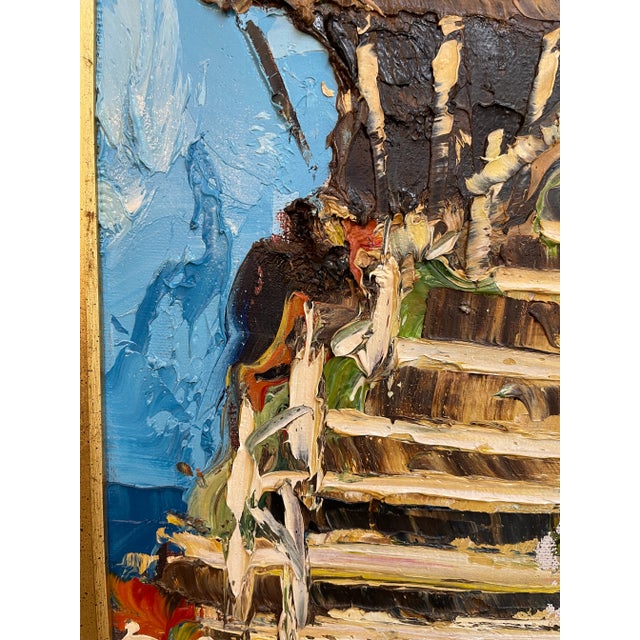 Green Vintage Colorful Private Beach House Painting For Sale - Image 8 of 13