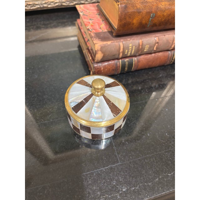 Metal Mother of Pearl & Brass Trinket Box For Sale - Image 7 of 7