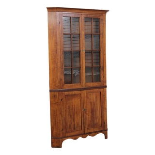 American Early 17th C. Tiger Maple Corner China Cabinet For Sale