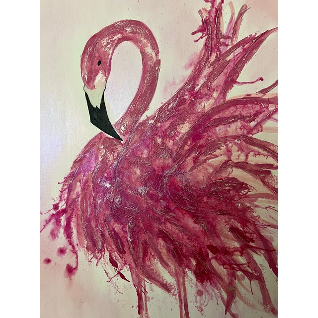 Bright Pink Twin Palm Beach Flamingos - Designed by Cheryl P. Kohloff For Sale - Image 8 of 8