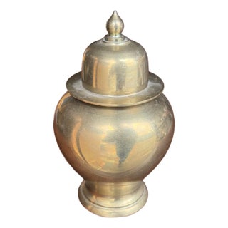 Brass Ginger Jar With Lid – Classic Vintage Urn-Style Decorative Accent For Sale