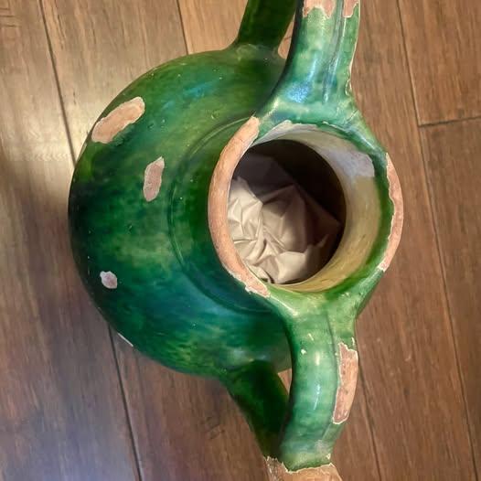 19th Century French Green-GLazed Terracotta Water Jug With Double Handles For Sale - Image 4 of 12