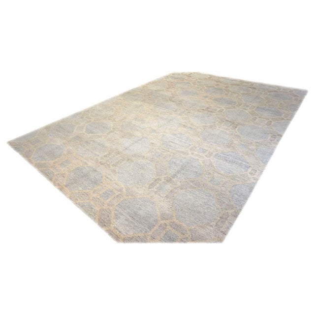 Modern Nepalese Modern Wool & Silk 10X14 Blue, Dark & Light Grey Handmade Area Rug #1143597 For Sale - Image 3 of 7