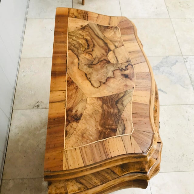 Wood Vintage Italian Olive Walnut Burl Wood Bombe Commode For Sale - Image 7 of 10