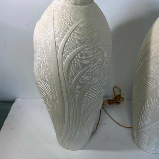 1980s Pair of 1980s Dayle Rushall Matte Ceramic Lamps With Heron Detail For Sale - Image 5 of 9