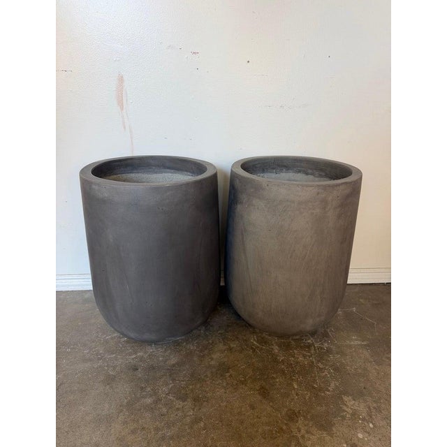 Pair of Monumental Cylinder Planters - Brutalist Bullet Form - Dark Slate For Sale - Image 4 of 12