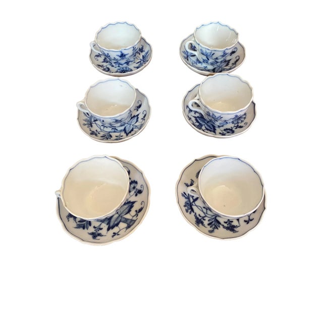 Ceramic Antique Blue Onion Meissen Teichert Set of Teacups for 6 - 12 Pieces For Sale - Image 7 of 9