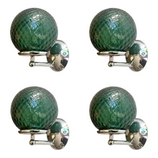 Lot of 4 Contemporary Green “Ballotton” Murano Glass Wall Sconces For Sale
