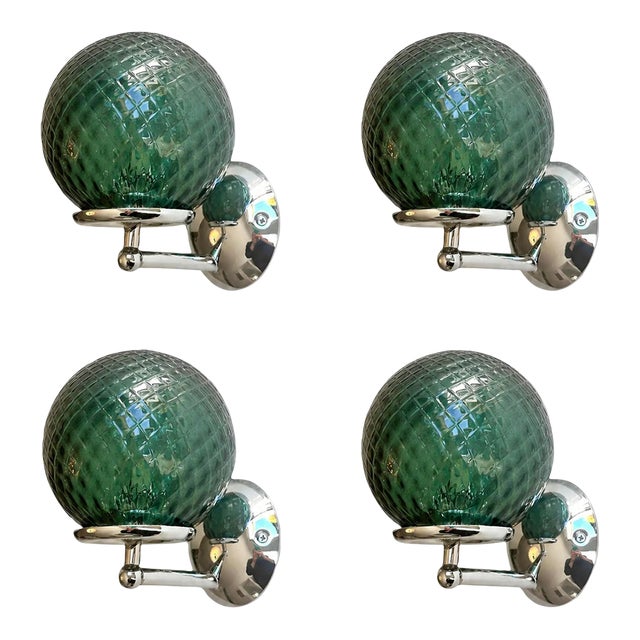 Lot of 4 Contemporary Green “Ballotton” Murano Glass Wall Sconces For Sale