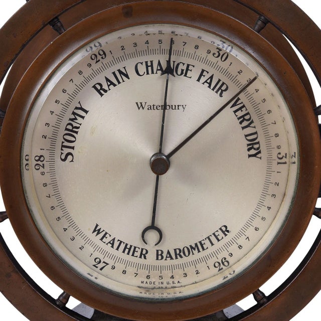 American Waterbury Ships Wheel Clock & Weather Station For Sale - Image 3 of 8