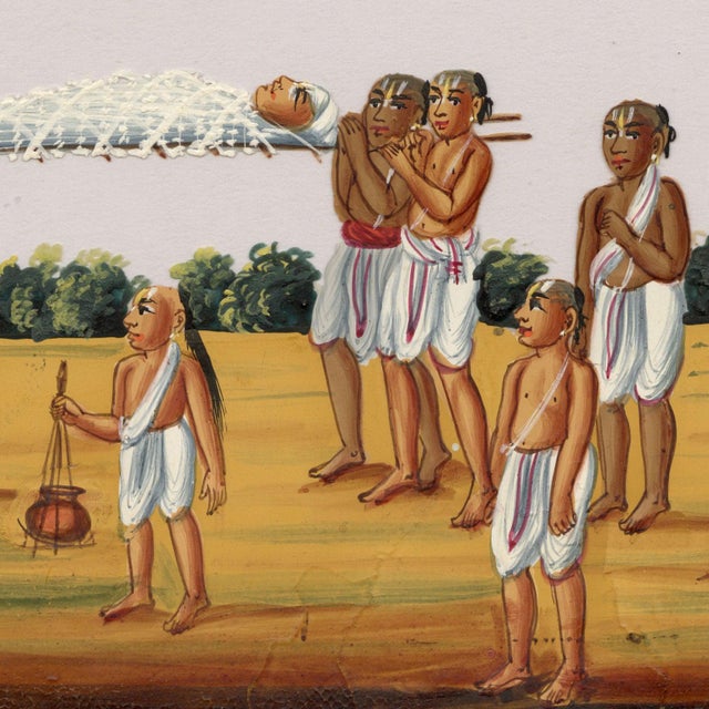 Indian Company School, Funeral of a Native, 1800s, Gouache on Paper For Sale - Image 3 of 9