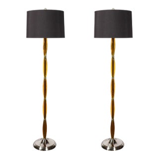 Mid 20th Century Mid-Century Modern Segmented Amber Bakelite & Brushed Chrome Floor Lamps - a Pair For Sale