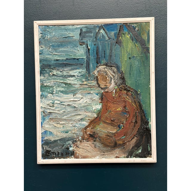 Einar Emland, Figure by the Harbor, 1950s, Oil Painting on Canvas, Framed For Sale - Image 10 of 18