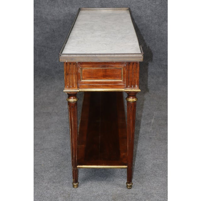 Stone 20th C. French Louis XVI Style Brass Mounted Marble Top Sofa Console Table For Sale - Image 7 of 15