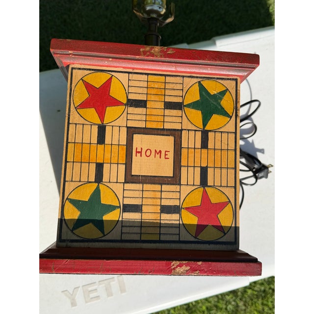 Vintage Folk Art Game Board Painted Wood Table Lamp For Sale - Image 11 of 11