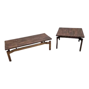 Mid Century Modern Jens Risom Style Floating Formula Side and With Coffee Table