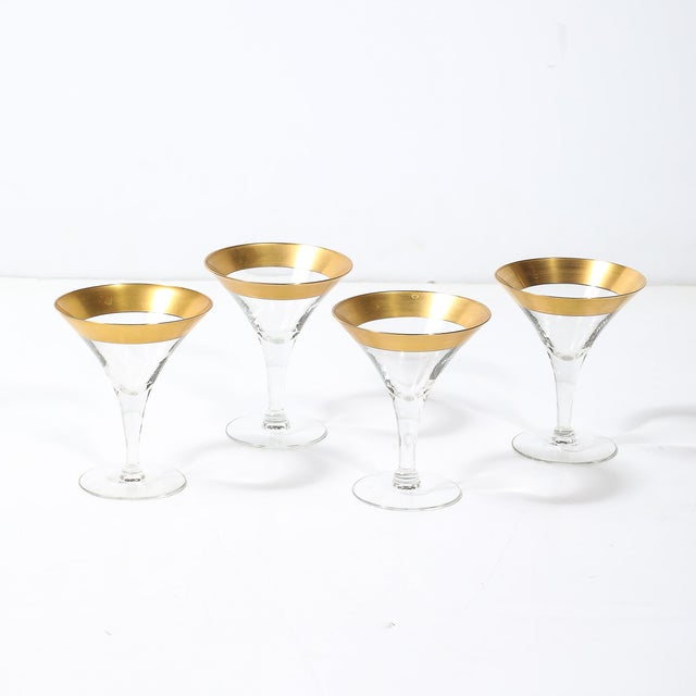 Mid-Century Modern Set of Four 22 Karat Gold Gilt Rimmed Martini Glasses by Dorothy Thorpe For Sale - Image 3 of 12