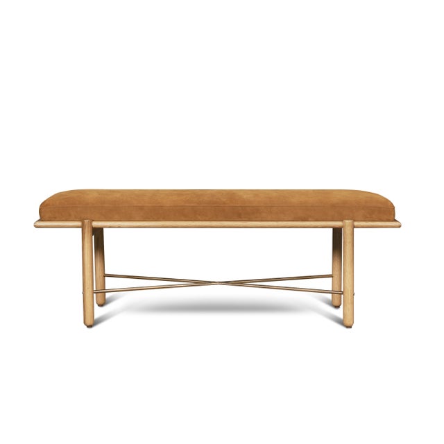 Casa Cosima Halls Bench, Cognac Suede For Sale - Image 4 of 4