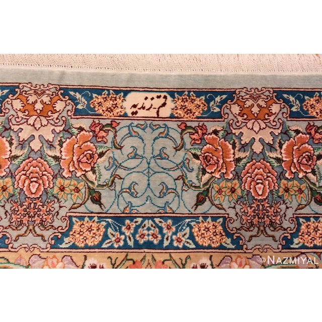 Persian Nazmiyal Collection Blue Medallion Vintage Persian Silk Qum Area Rug For Sale - Image 3 of 7