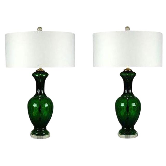 Vintage 1960s Murano Glass Table Lamps in Emerald Green - a Pair For Sale - Image 10 of 11