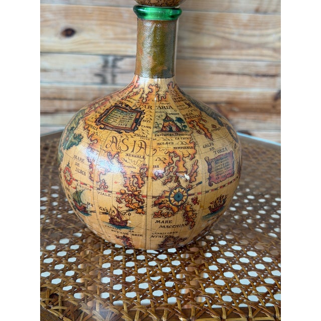 Chocolate Vintage Florentia Italian Leather Wrapped World Map Liquor Decanter For Sale - Image 8 of 12