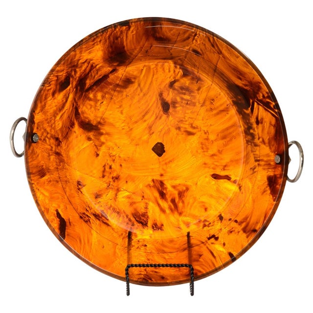 Italian Large Faux Tortoise Shell Bowl With Chrome Handles, 1970s ...