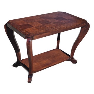 Antique French Art Deco Side Table Parquet Top Oak For Sale