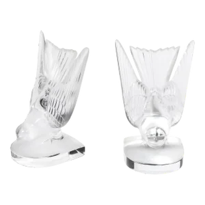 Art Deco Style 'Swallow' Bookends in Molded and Frosted Crystal Signed Lalique