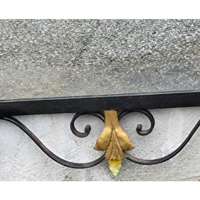 Vintage 1930s American Handmade Wrought Iron Wall Mirror Hand Painted Floral Dec For Sale - Image 15 of 18
