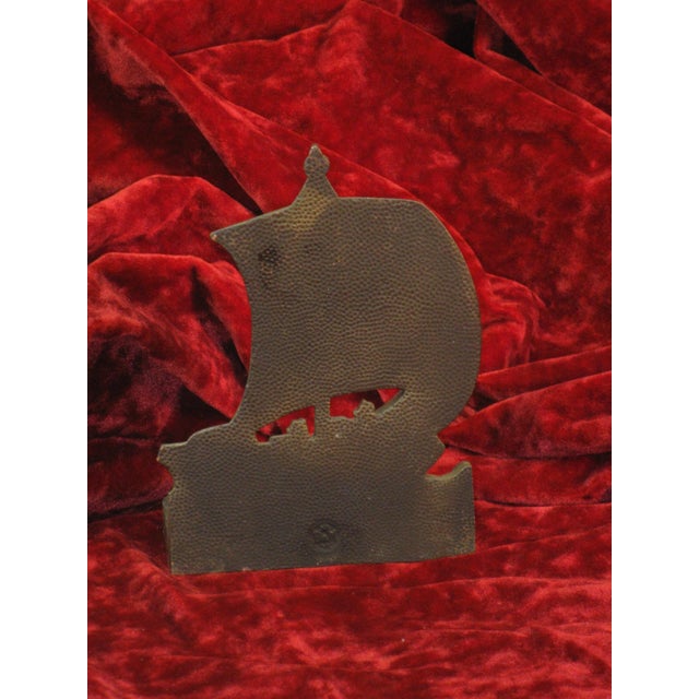 1900 - 1909 Early 20th Century Norse Ship Boat Schooner Sailing Book Ends Bradley & Hubbard B&H Brass Plated For Sale - Image 5 of 11