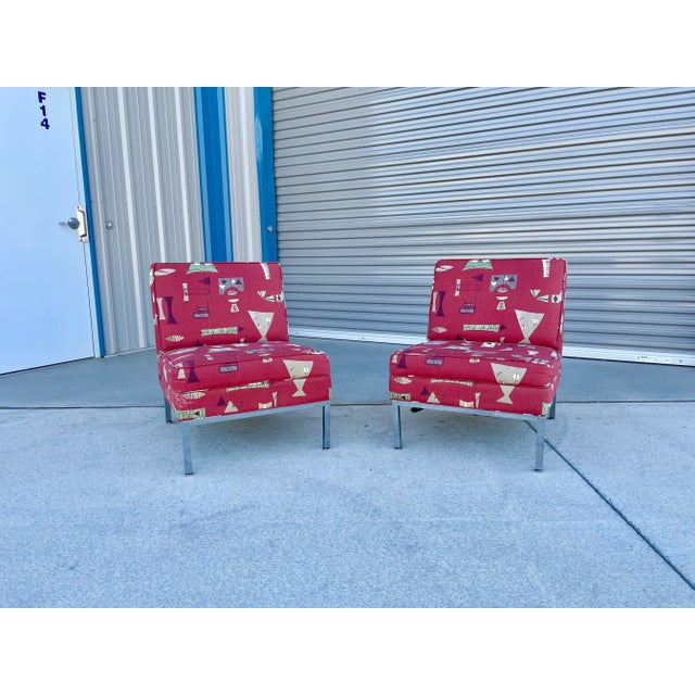 Mid-century chrome lounge chairs that were designed and manufactured in the United States during the 1960s. These chairs...