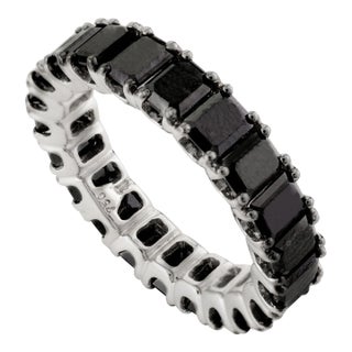Princess Cut Black Diamond 18k Gold Eternity Band Size 5.5 For Sale