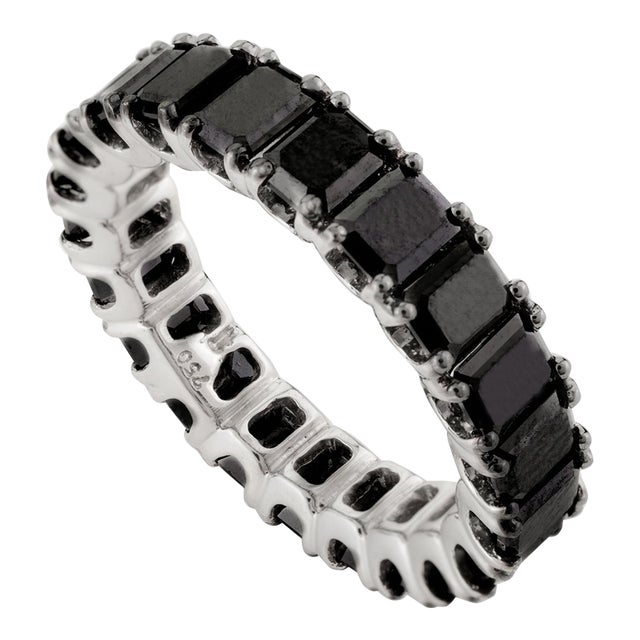 Princess Cut Black Diamond 18k Gold Eternity Band Size 5.5 For Sale