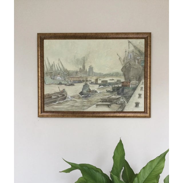 Guy Marc, Rouen Harbour, 1974, Watercolour on Cardboard For Sale - Image 4 of 6