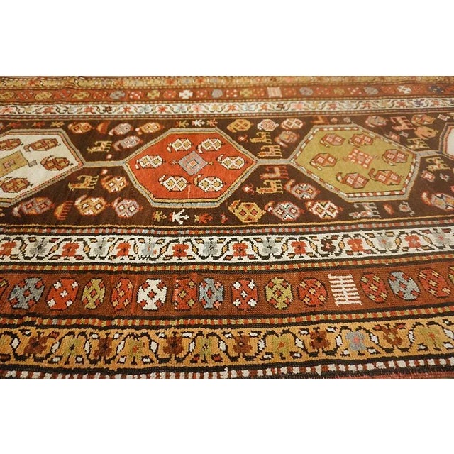 1930s Brown Geometric Tribal Antique Persian Kurdish Runner Carpet 3'10" X 13'2" Knotted Pile Rug For Sale In New York - Image 6 of 15