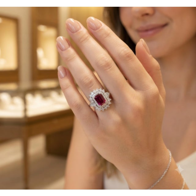Natural Ruby 1.57cts & Diamond 0.79cts Ring in 18k Gold, Size 3 For Sale In New York - Image 6 of 8