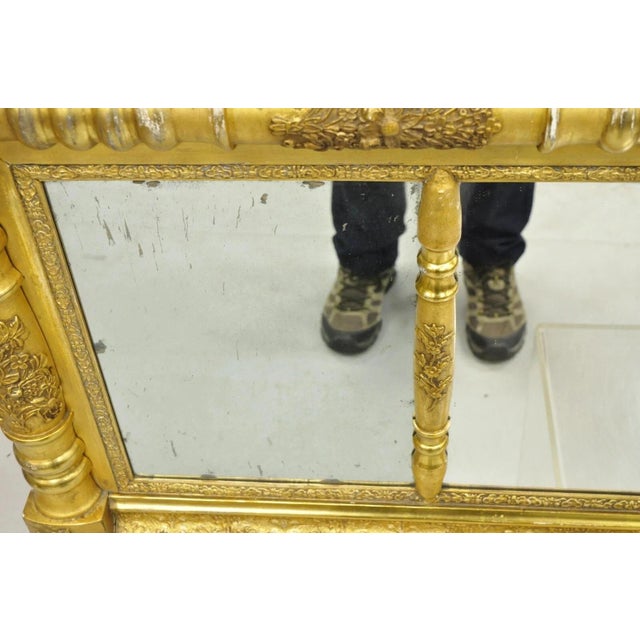 Gold Antique American Federal Gold Giltwood Overmantle 66" Triple Mirror For Sale - Image 8 of 12