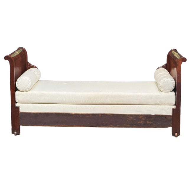 Brown French Empire Gilt Mounted Day Bed or Lit en Bateau Sleigh Bed of Flame Mahogany For Sale - Image 8 of 14