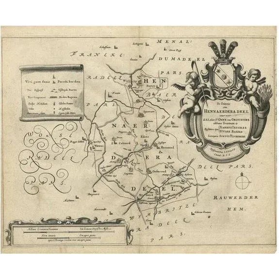 17th Century Antique Map of Hennaarderadeel attributed to Schotanus, 1664 For Sale - Image 5 of 5