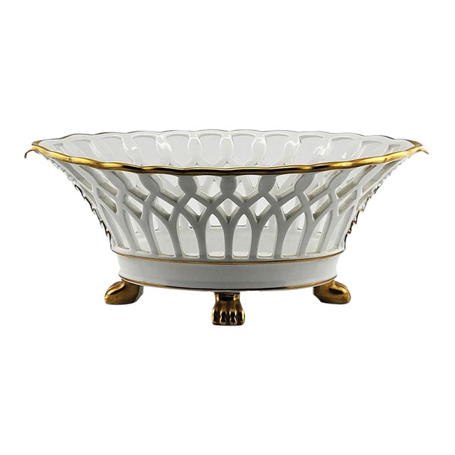 Vintage Vista Alegre White Porcelain Reticulated Parisian Style Bowl - Made in Portugal For Sale