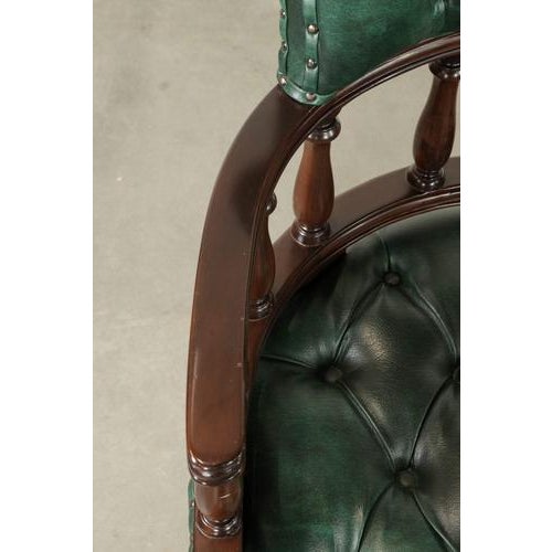 Wood Chesterfield Desk Chairs in Green Flame-Patterned Cowhide Leather, Set of 2 For Sale - Image 7 of 16