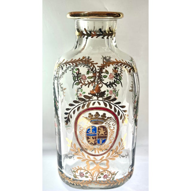 Crystal Perfume Bottle With Its Flower Stopper and Heraldic Coat of Arms 1850 France For Sale - Image 10 of 12