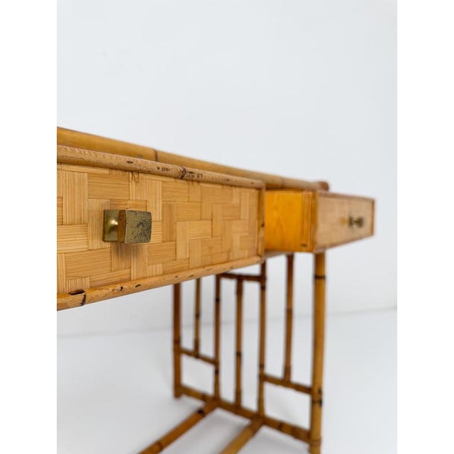 Mid-Century Modern Italian Bamboo, Cane and Rattan Console Desk, 1970s For Sale - Image 13 of 18