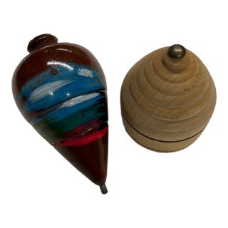 Antique Toy Wooden Tops Set/2 For Sale