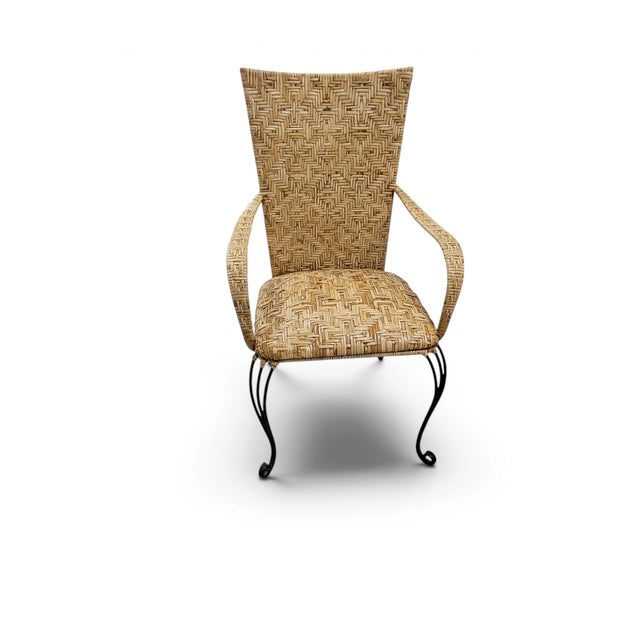 Late 20th Century French Bistro Style Wrought Iron & Maze-Woven Rattan Dining Suite, 5 Pc Set For Sale - Image 4 of 18