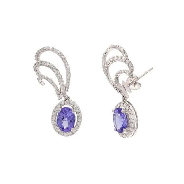 Not Yet Made - Made To Order 1.98 Carat Tanzanite and Diamond Climber Drop Earrings in 14k White Gold- 2 Pieces For Sale - Image 5 of 13